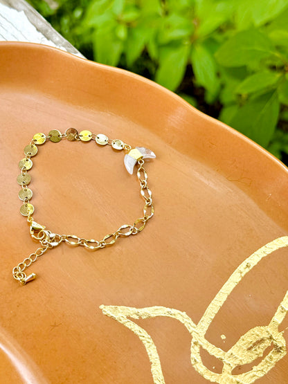 Moonstone + Gold Crescent Moon Chain Bracelet