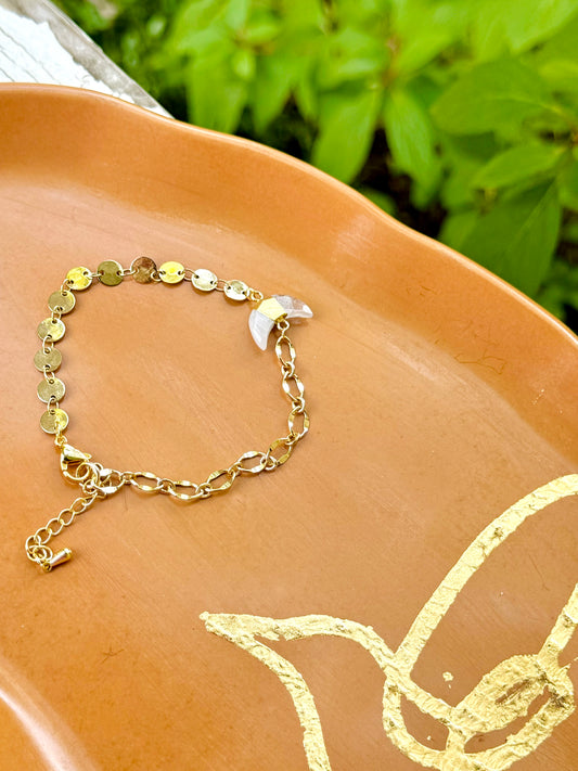 Moonstone + Gold Crescent Moon Chain Bracelet