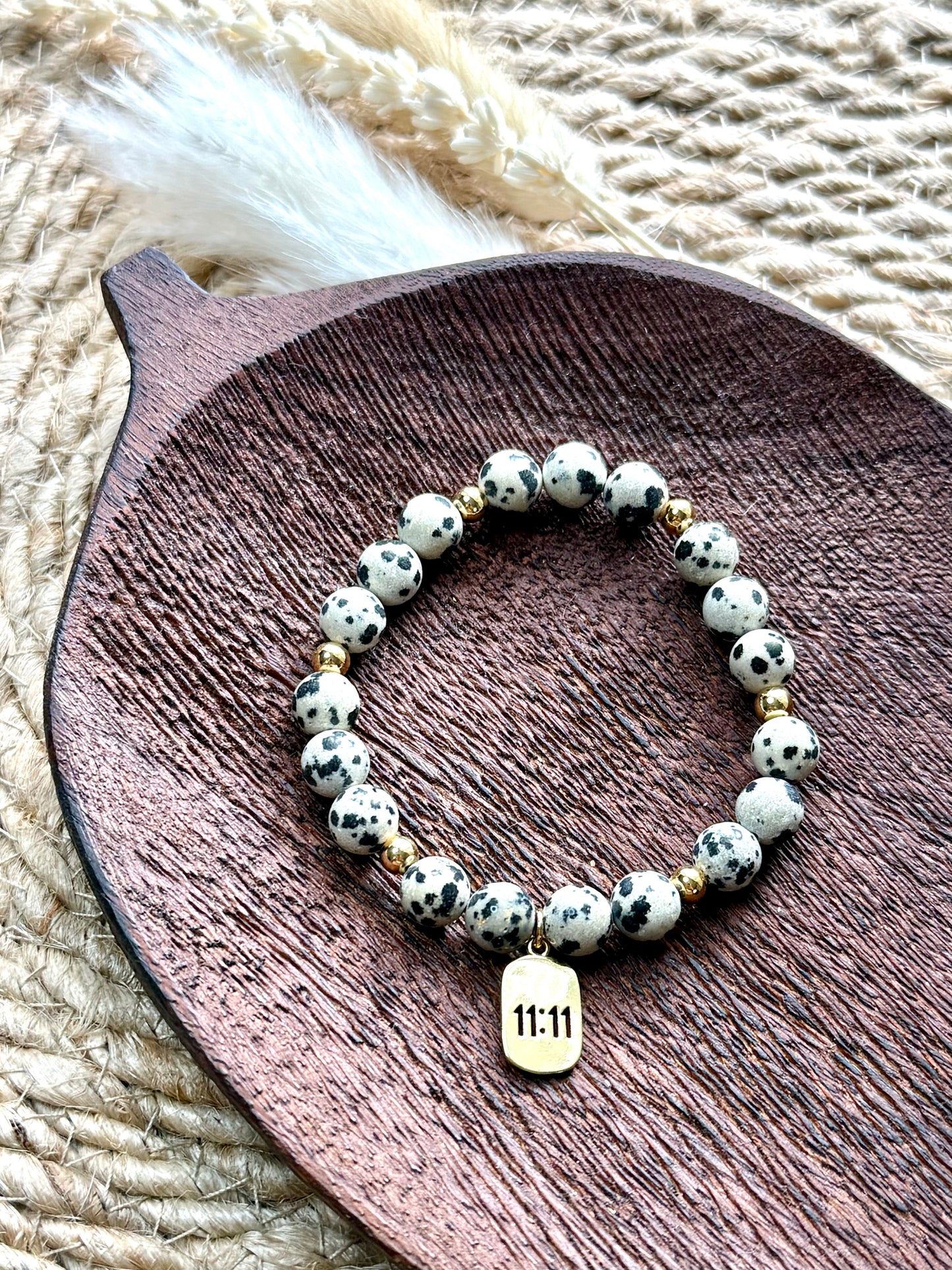 Dalmatian Jasper + Gold Chunky Charm Band