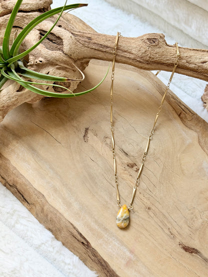 Bumblebee Jasper + Matte Gold Necklace