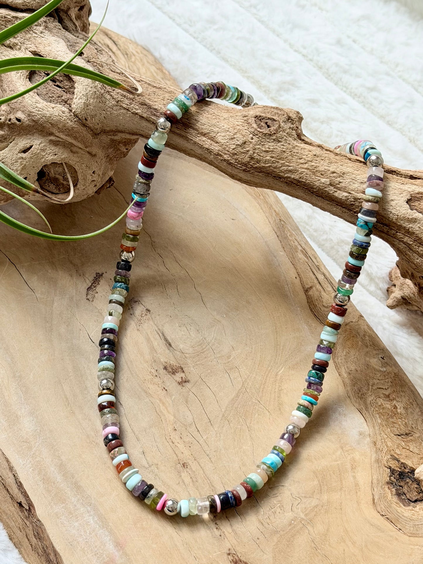 Mixed Gems + Silver Beaded Necklace