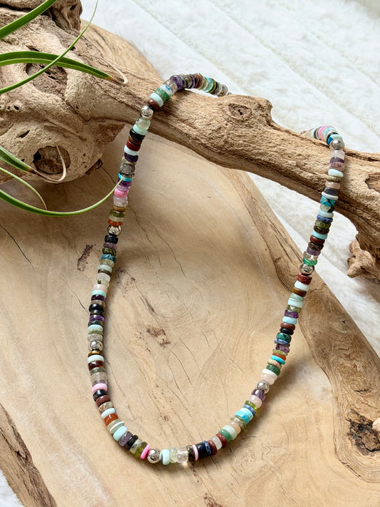Mixed Gems + Silver Beaded Necklace