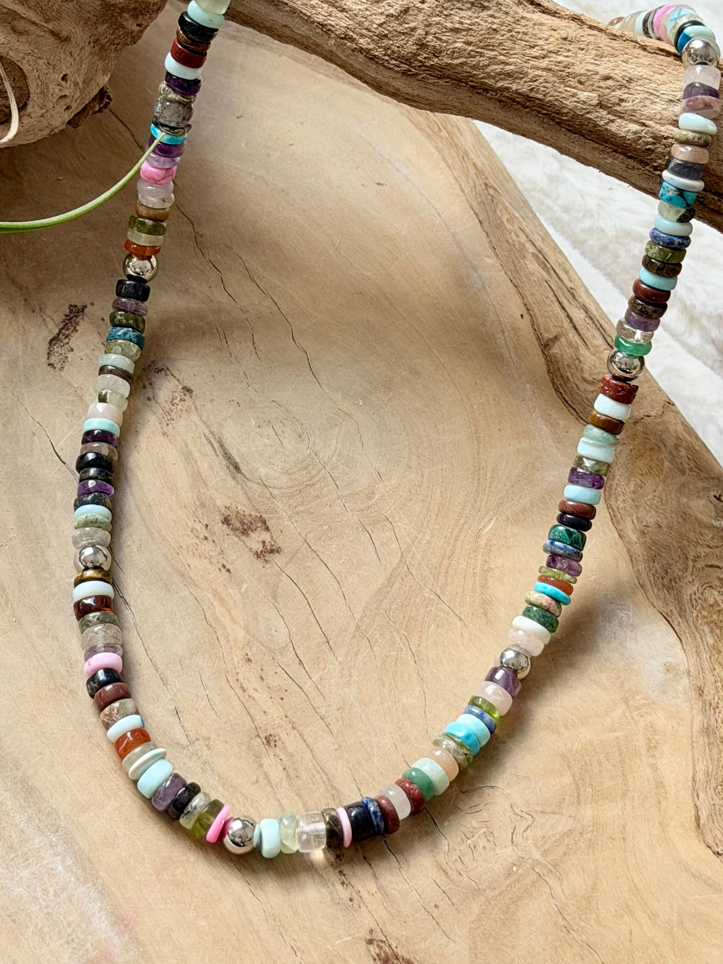 Mixed Gems + Silver Beaded Necklace