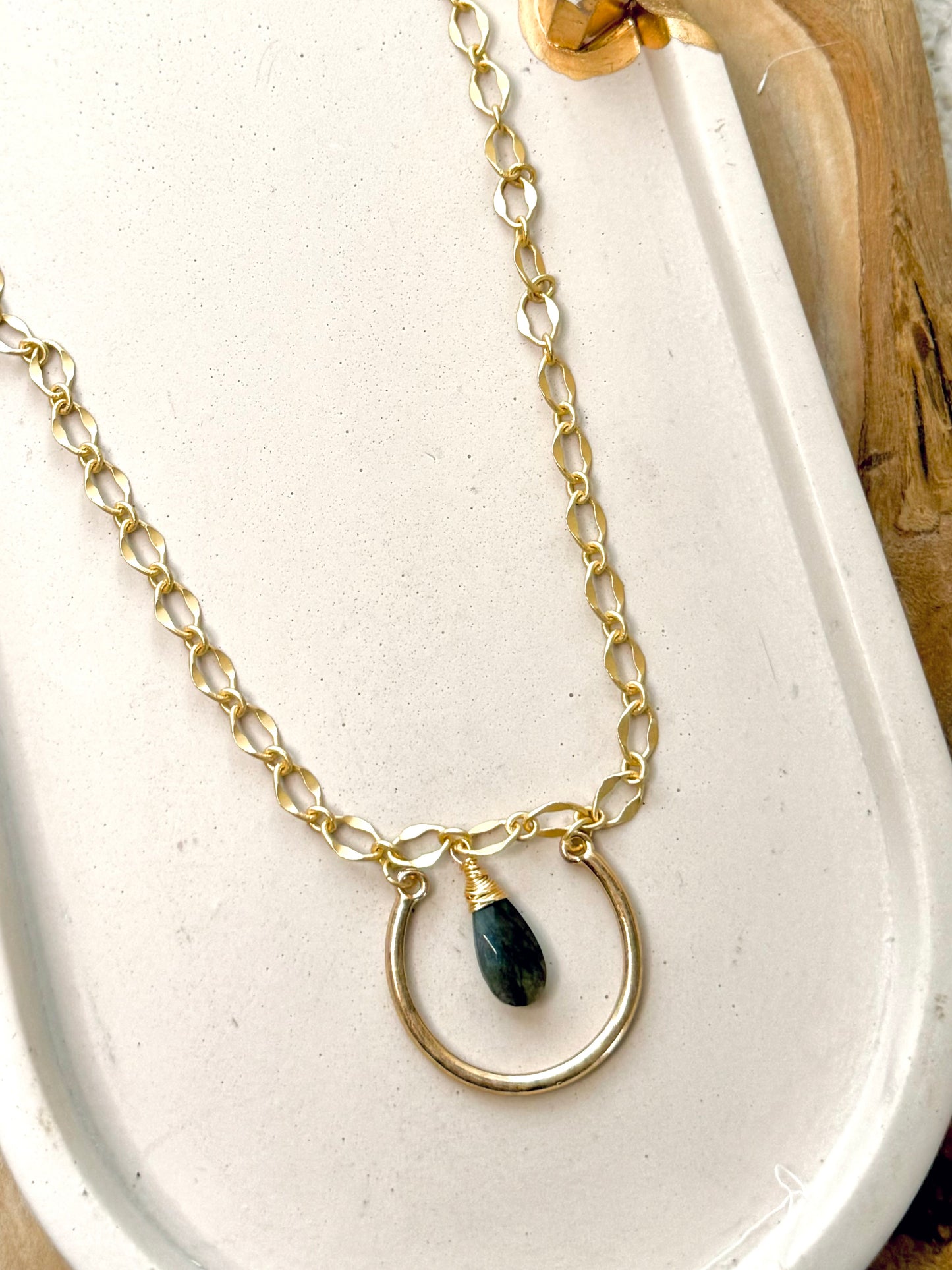 Labradorite + Matte Gold Horseshoe Necklace