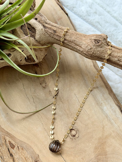 Smoky Quartz + Matte Gold Sequin Necklace