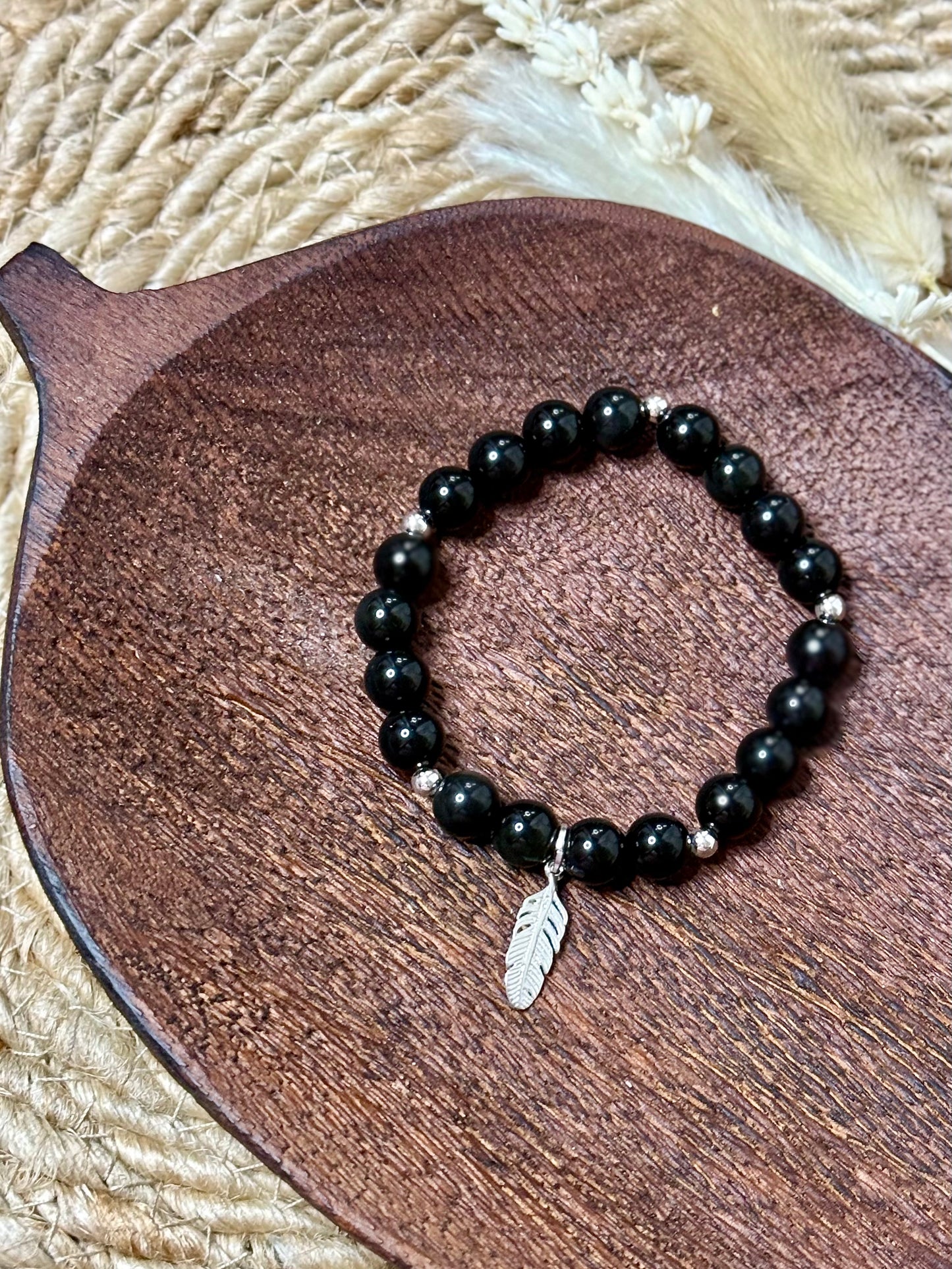 Black Obsidian + Silver Chunky Charm Band