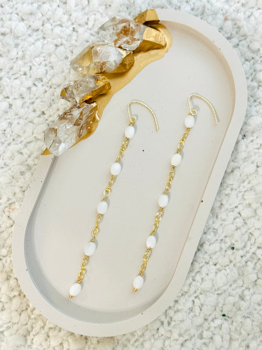 White Opal + Gold Drop Earrings