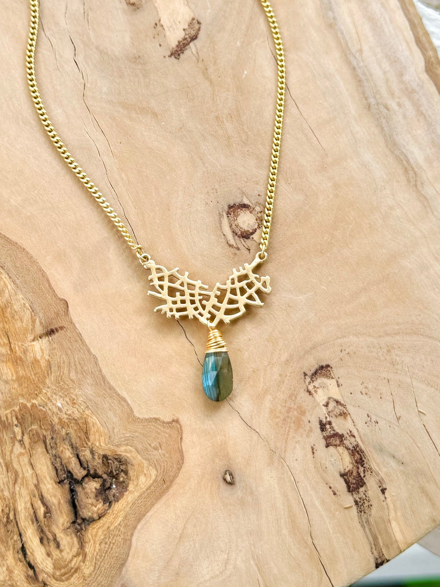 Labradorite + Matte Gold Abstract Necklace