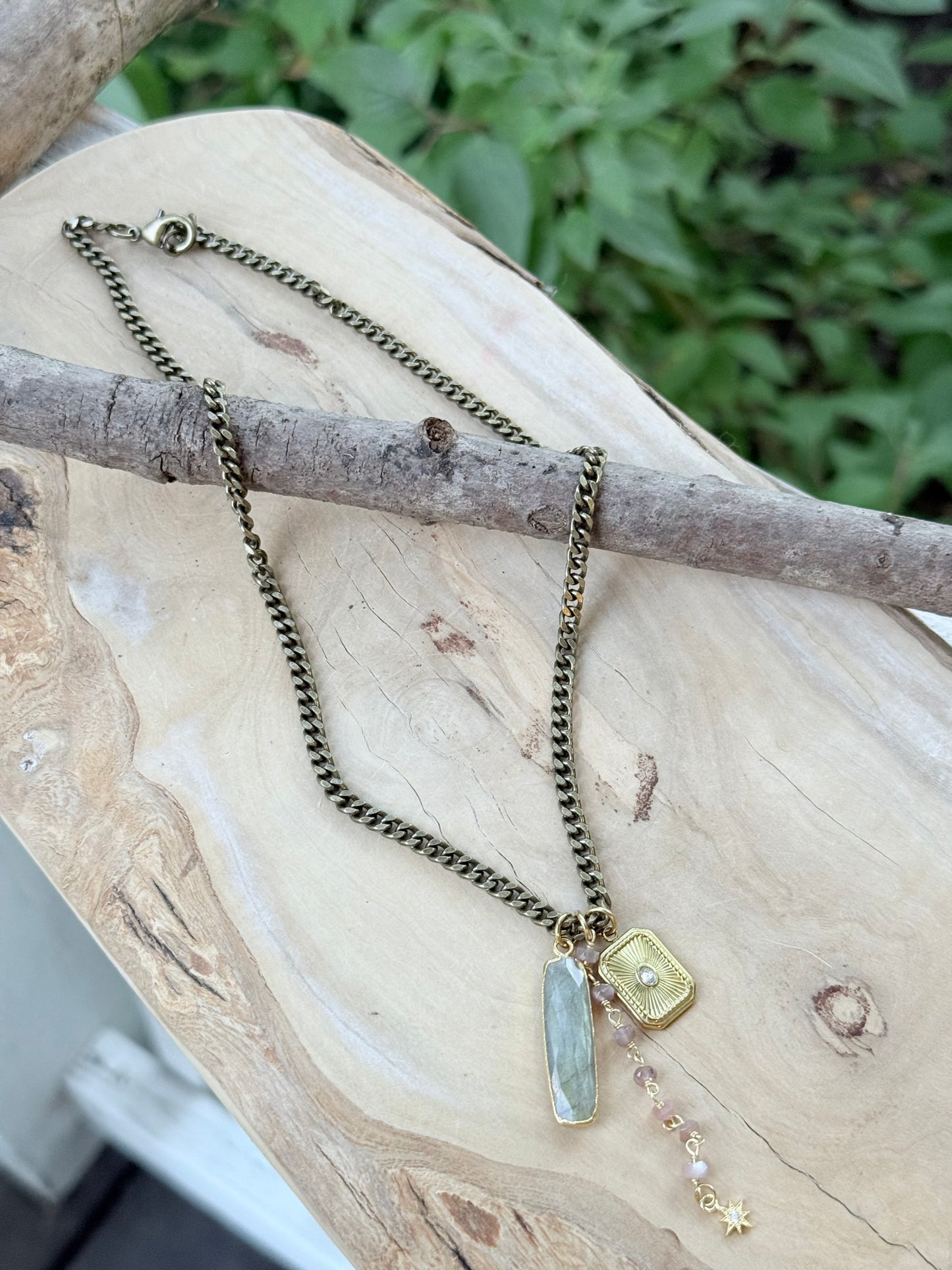 Chocolate Moonstone + Labradorite Mixed Metal Necklace