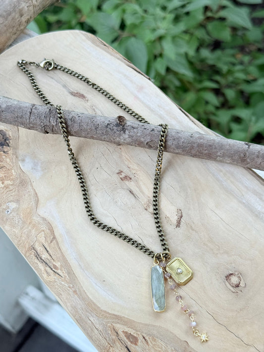 Chocolate Moonstone + Labradorite Mixed Metal Necklace