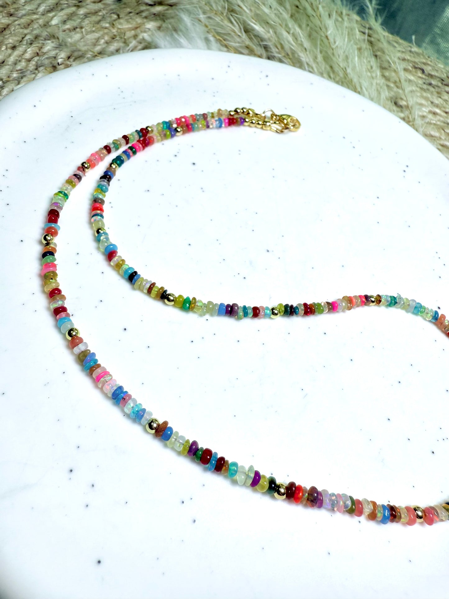 Bright Rainbow Ethiopian Opal + Gold Necklace