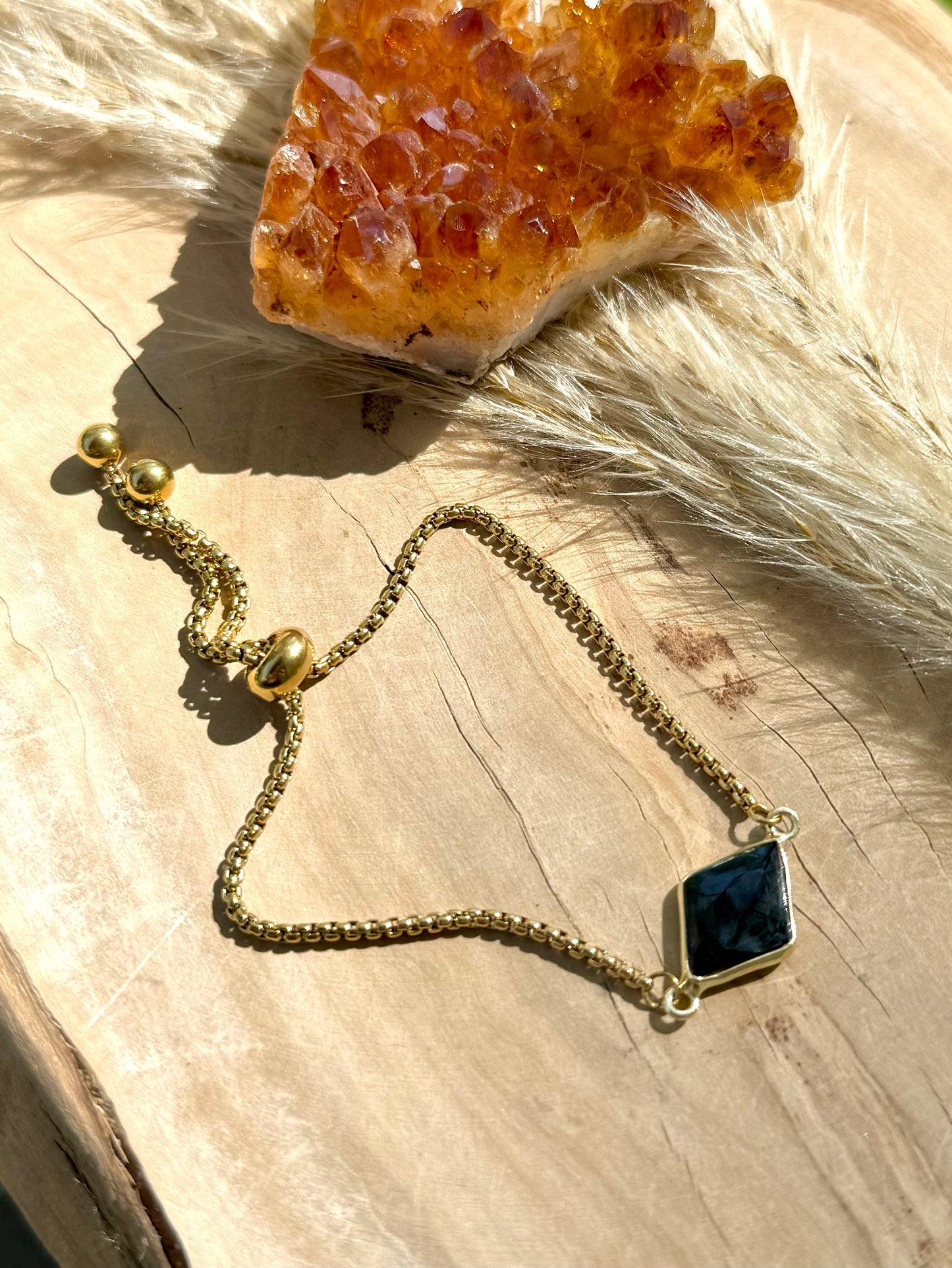 Gemstone Pendant + Gold Slider Chain Bracelet