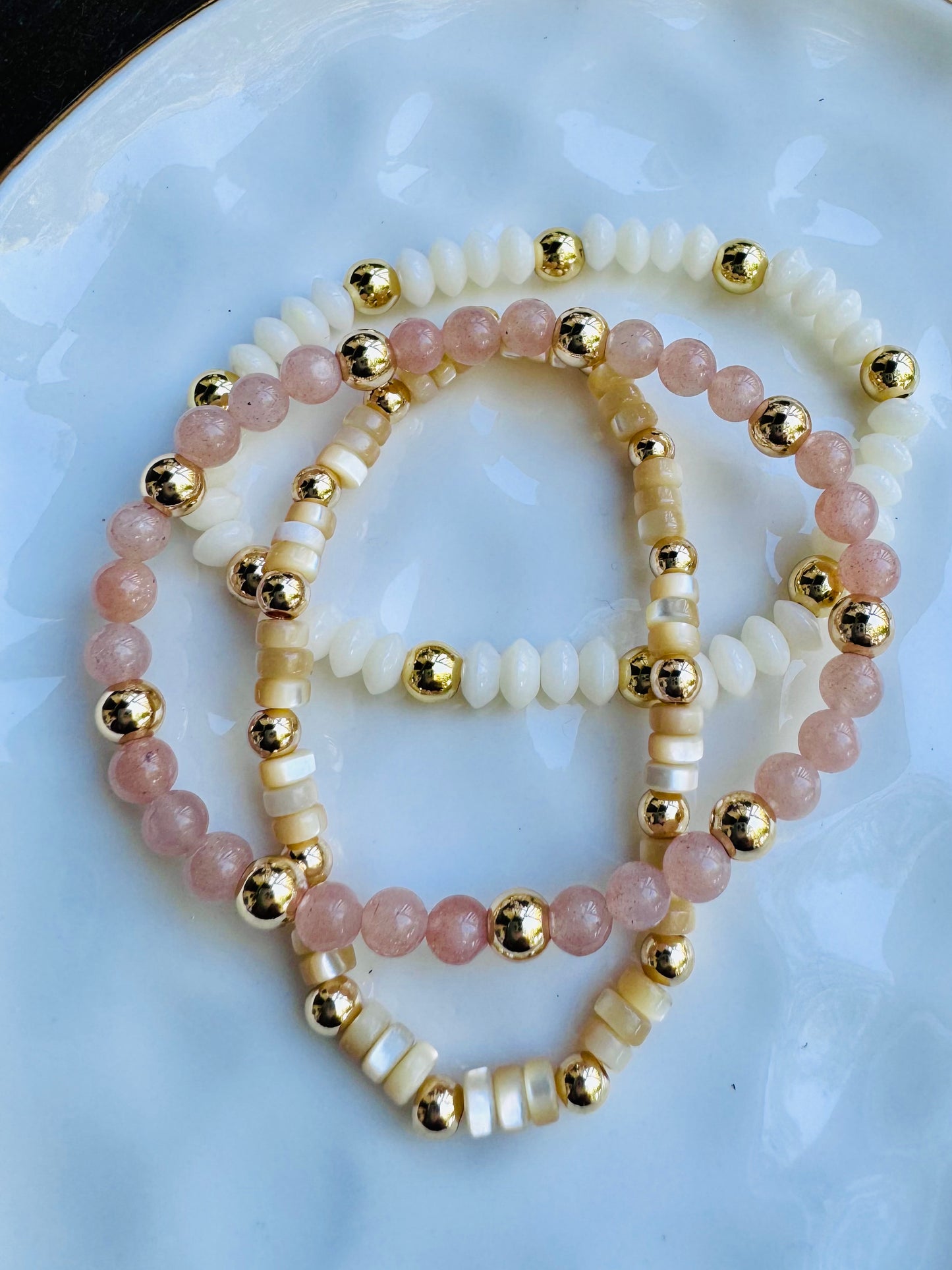 Pink + Cream in Gold (3-stack)