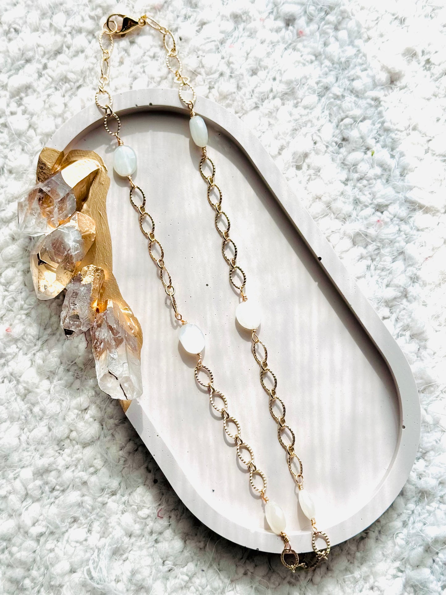 White Moonstone + Gold Chain Necklace