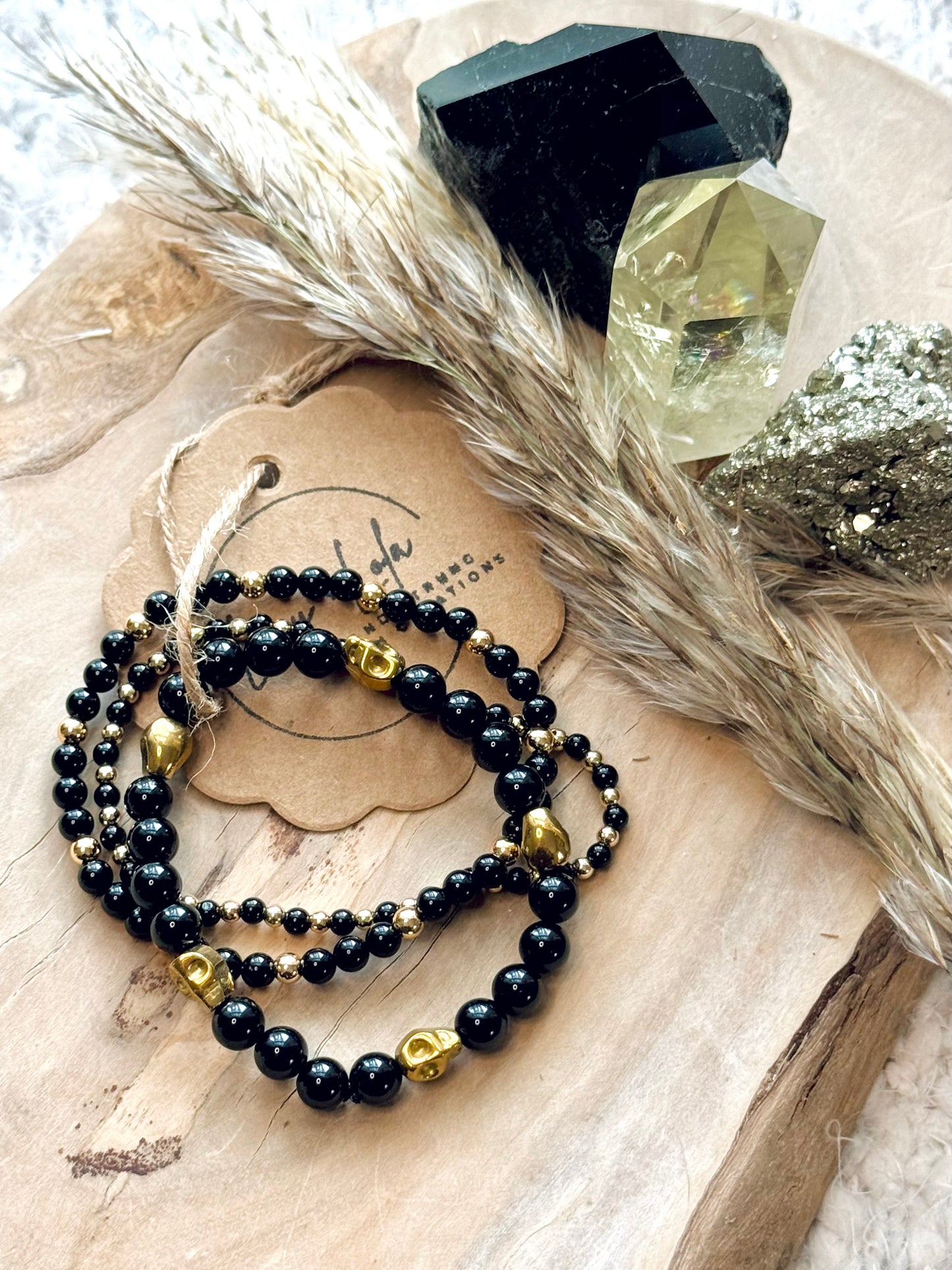 Black Onyx + Gold Skully Stack (3-stack)