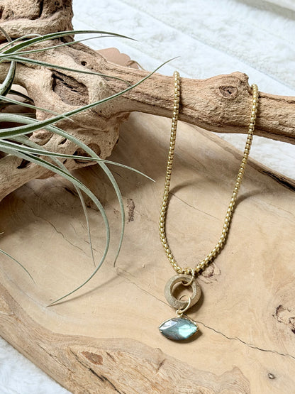 Labradorite Evil Eye + Matte Gold Necklace