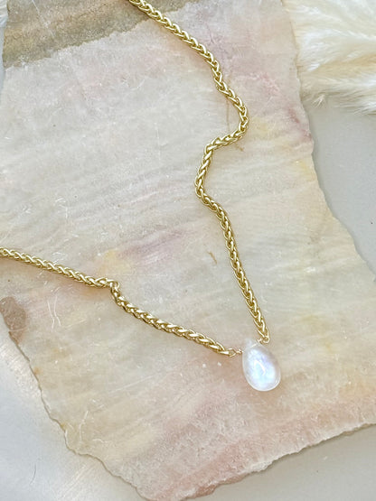 Rainbow Moonstone + Matte Gold Necklace