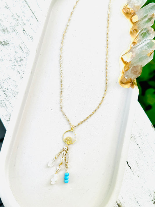 Mixed Gems + Matte Gold Mermaid Necklace