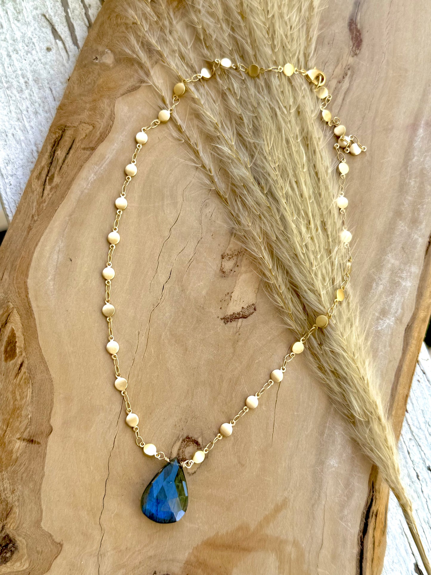 Labradorite Teardrop + Matte Gold Necklace