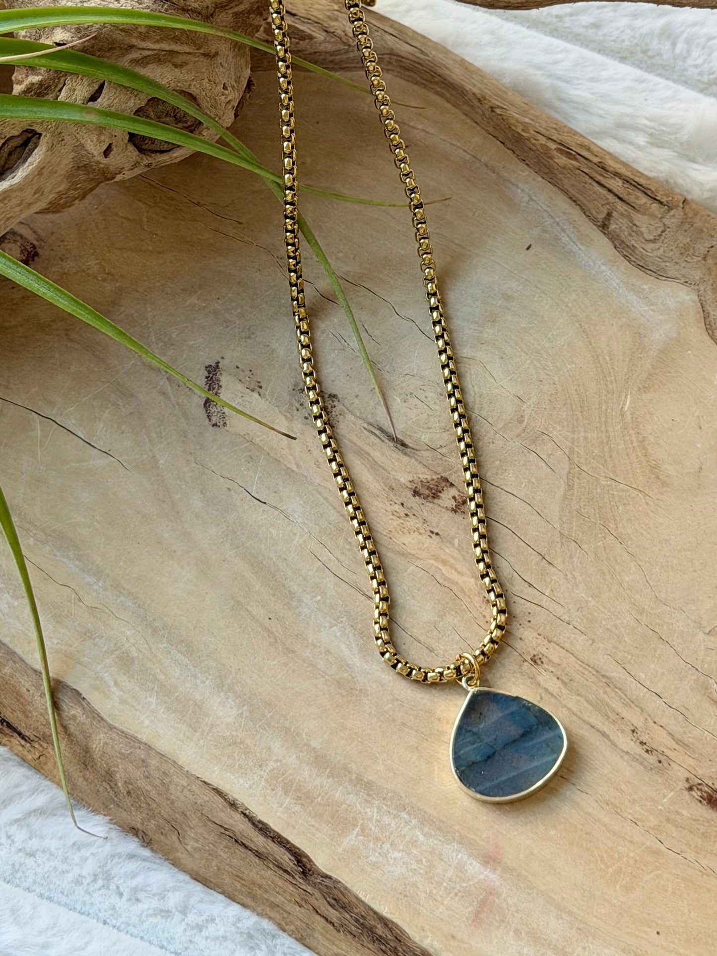 Labradorite + Gold Drop Pendant Necklace