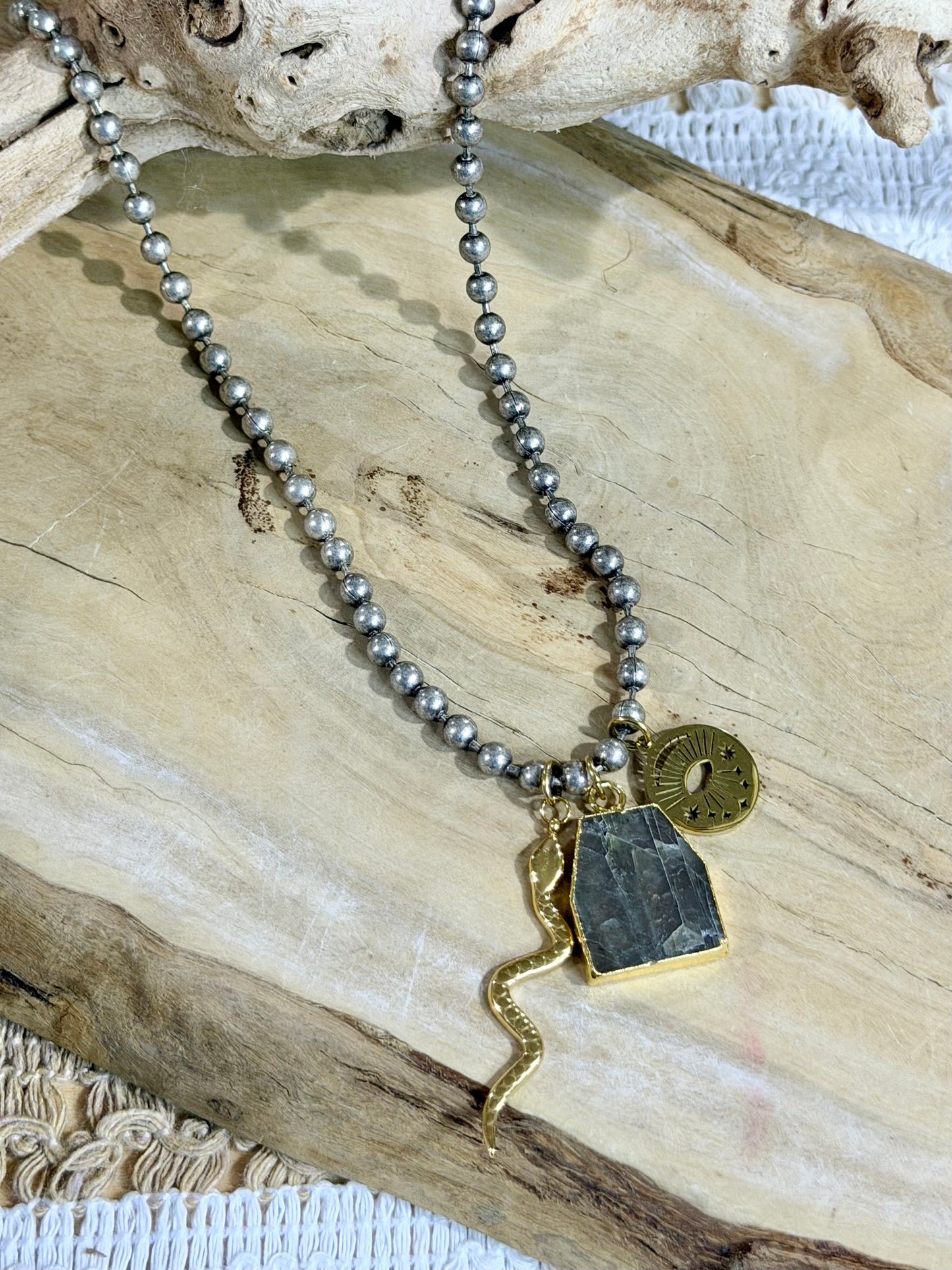 Labradorite + Mixed Metal Ball Chain Necklace