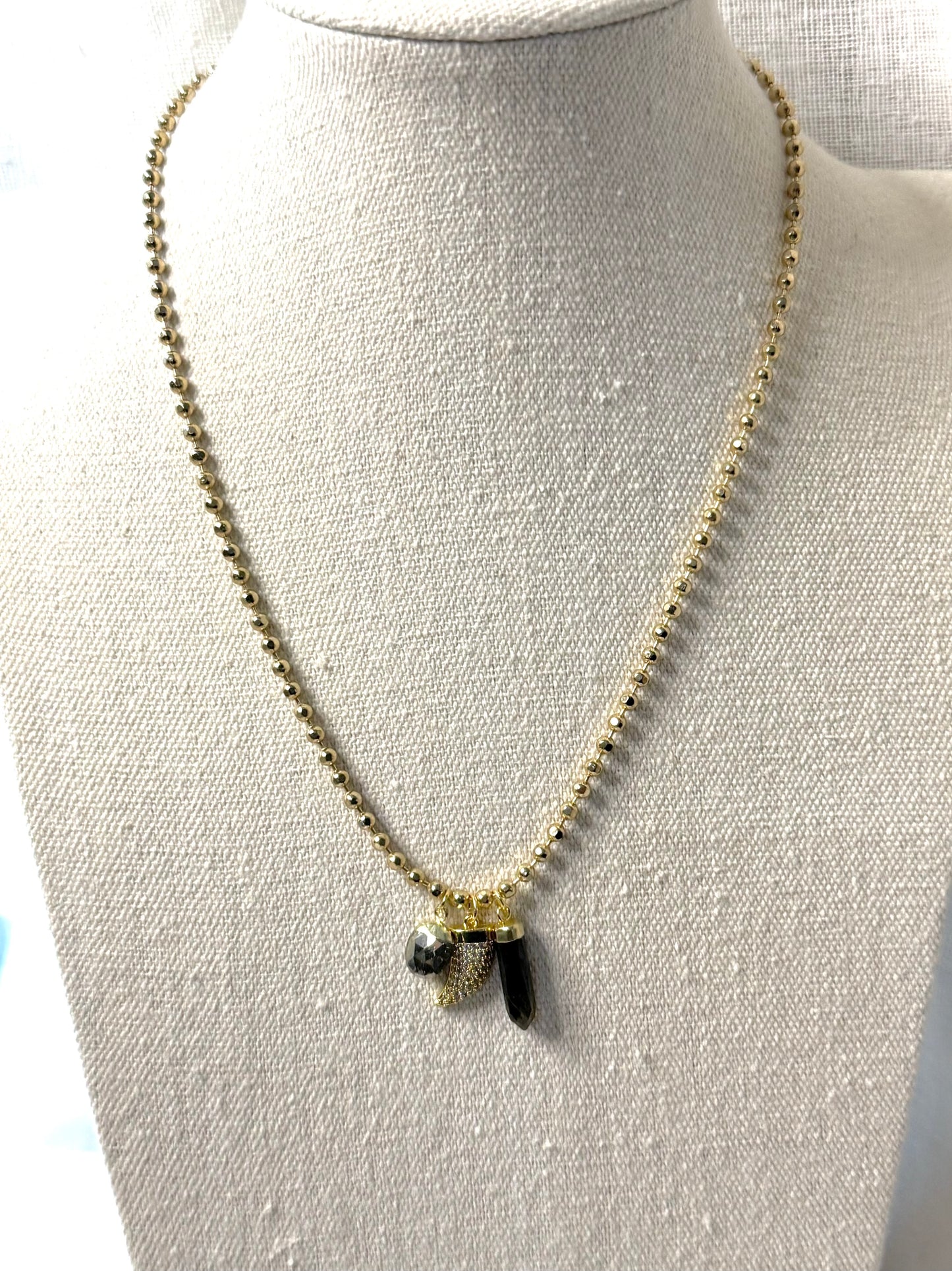 Labradorite + Pyrite Gold Charm Necklace