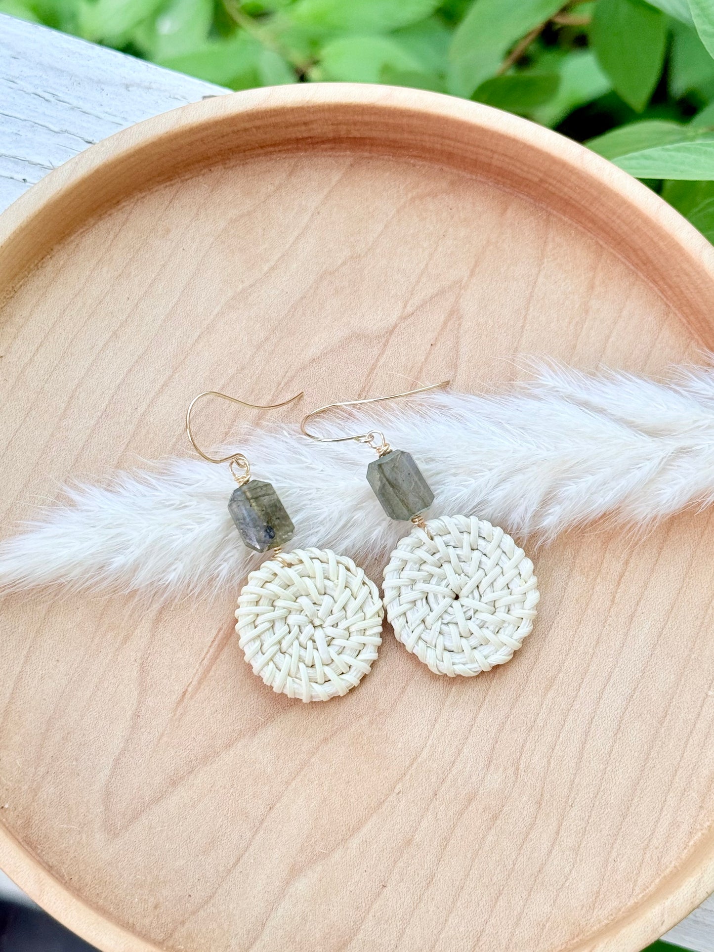Labradorite + Gold Mini Rattan Earrings