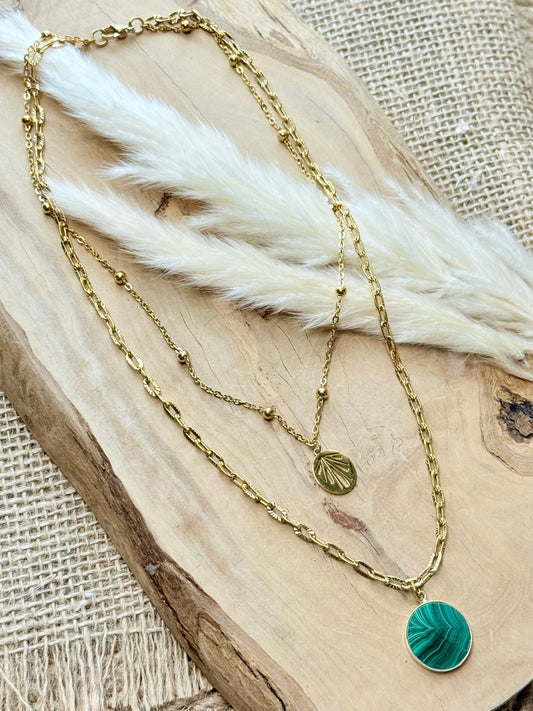 Malachite + Gold Stainless Steel Layered Necklace