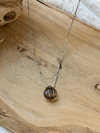Smoky Quartz + Silver Stainless Steel Necklace