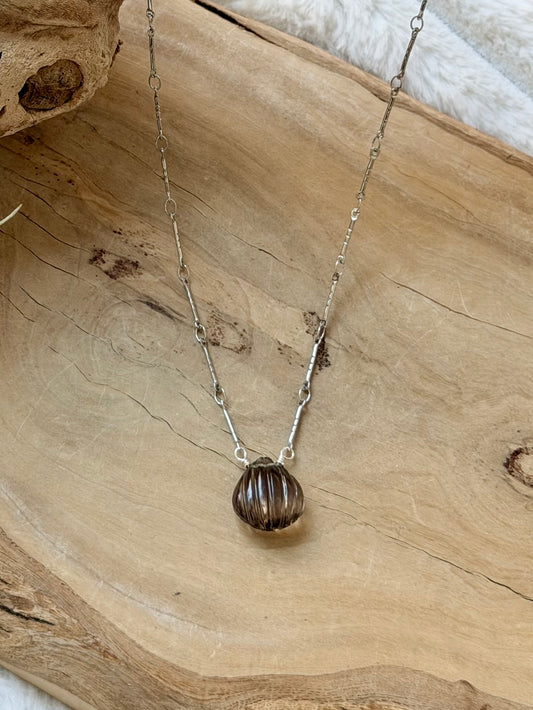 Smoky Quartz + Silver Stainless Steel Necklace
