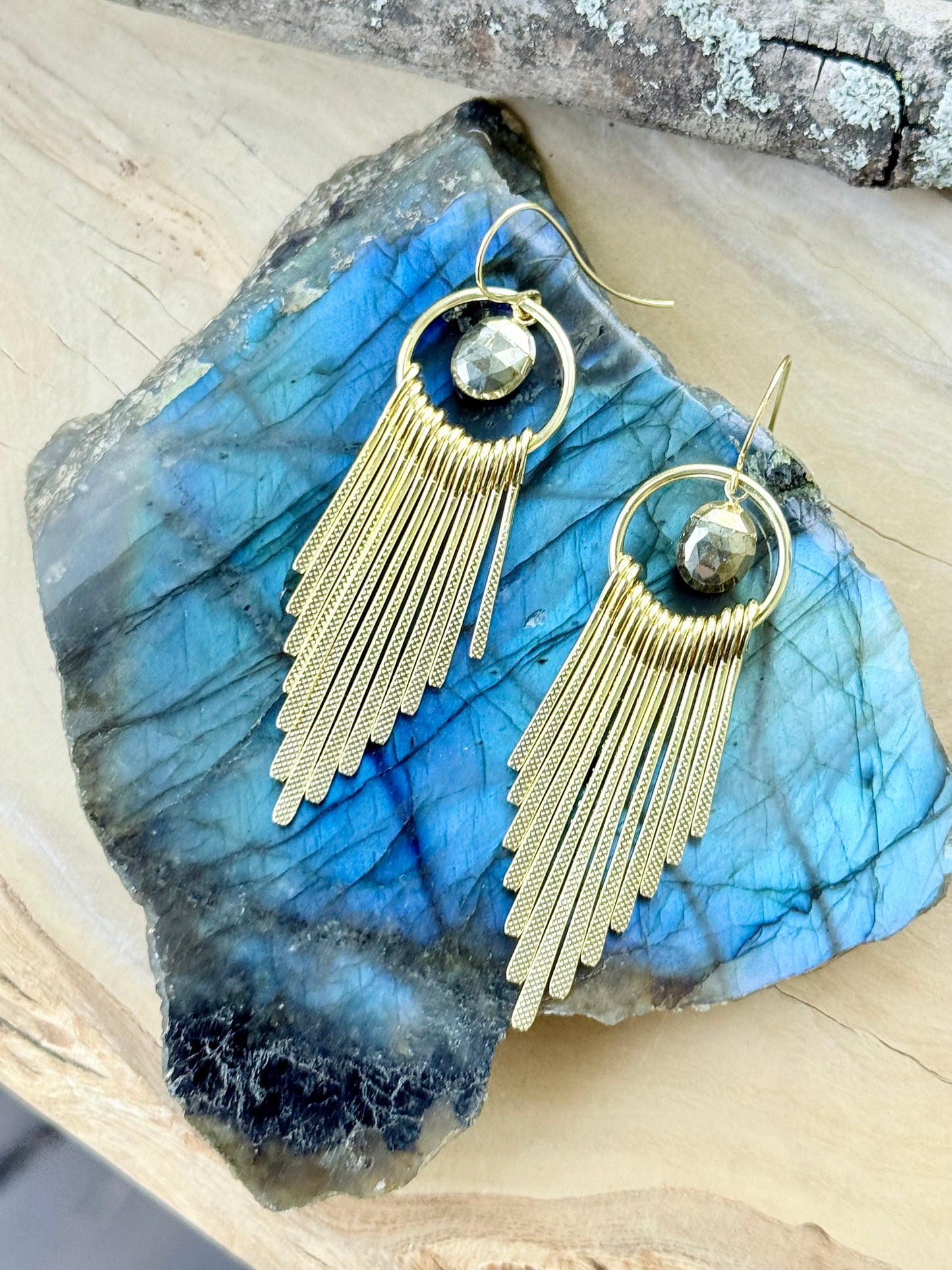 Pyrite + Gold Fringe Earrings