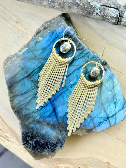 Pyrite + Gold Fringe Earrings