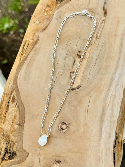 Rainbow Moonstone + Silver Necklace