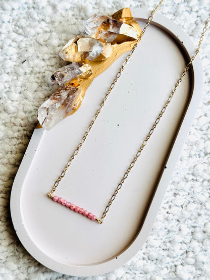 Rhodochrosite + Gold Chain Mini Bar Necklace