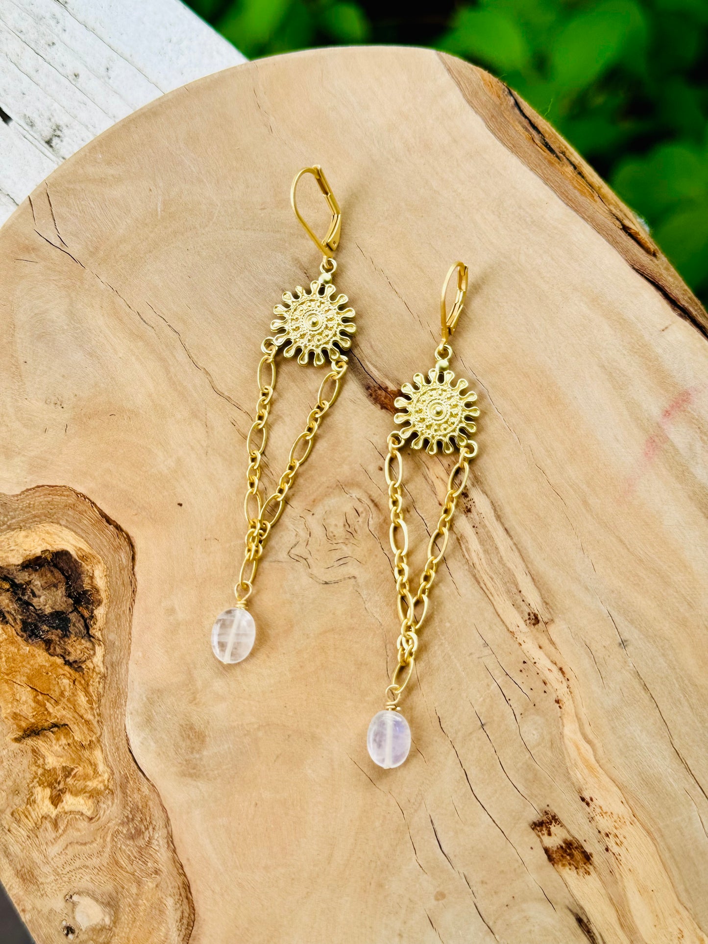 Moonstone + Matte Gold Sun Earrings