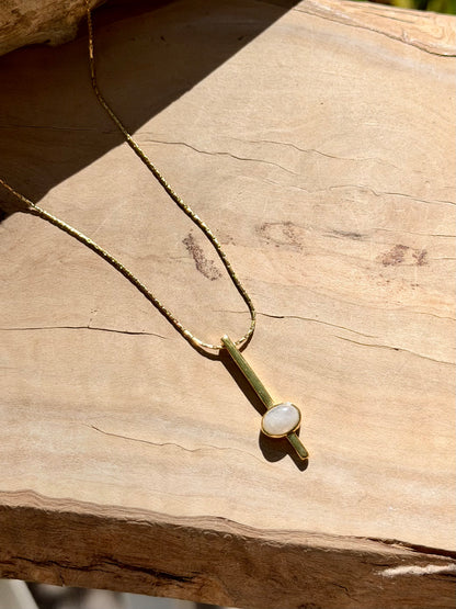 Rainbow Moonstone + Gold Drop Pendant Necklace