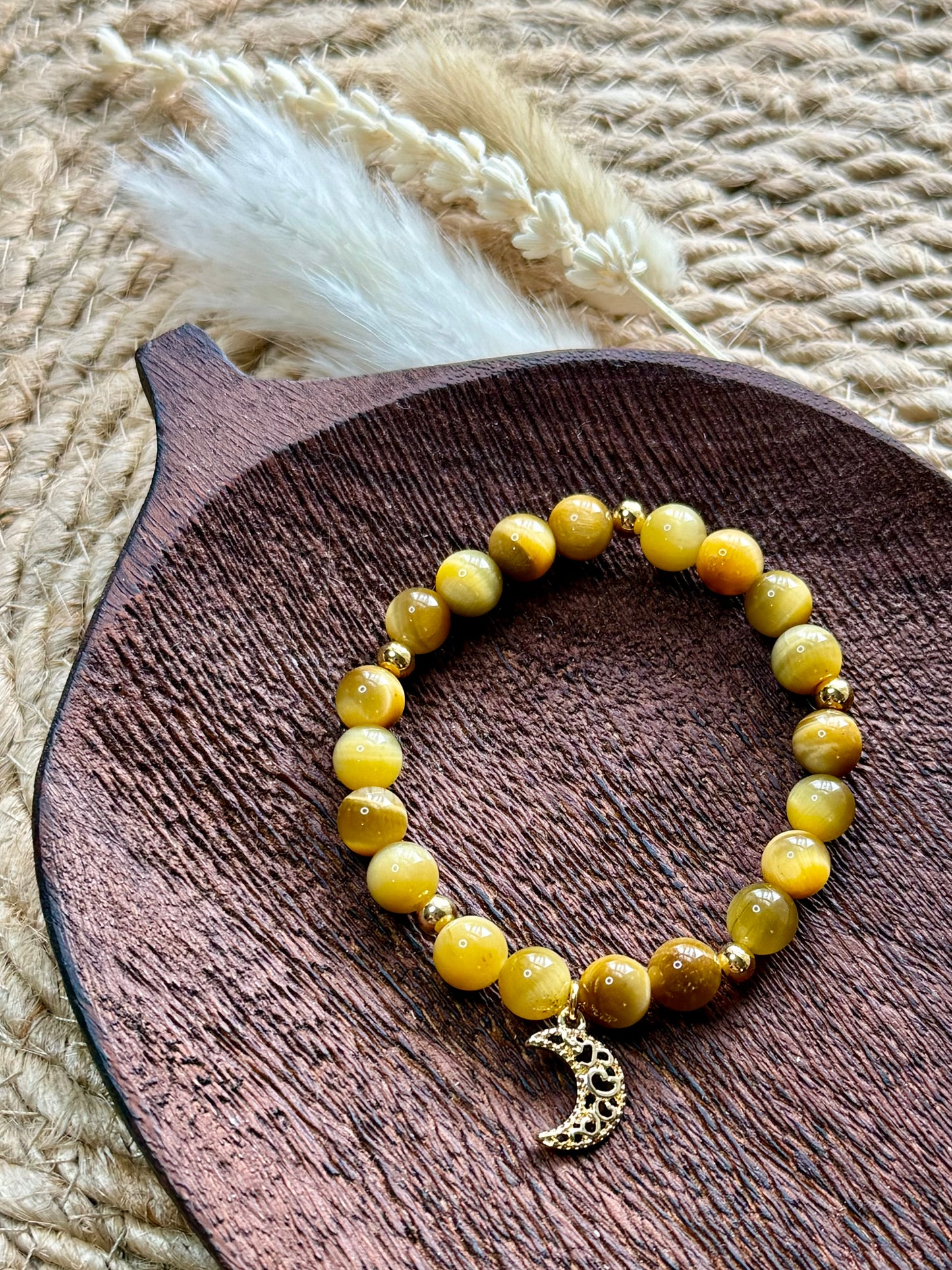 Blonde Tiger Eye + Gold Chunky Charm Band