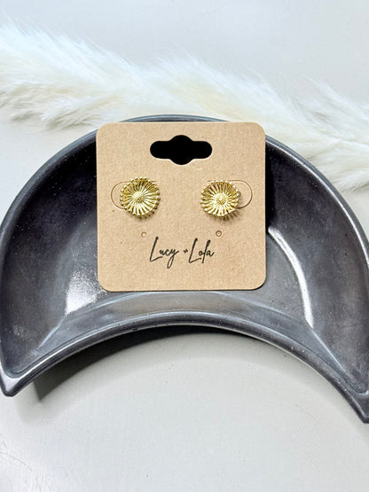 Gold Dandelion Mini Stud Earrings