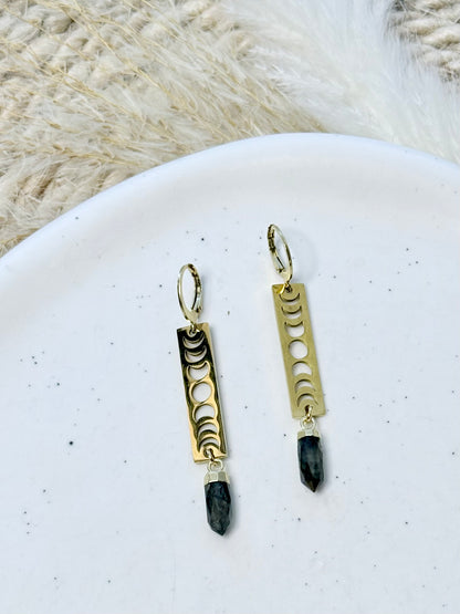 Labradorite + Gold Moon Phases Earrings