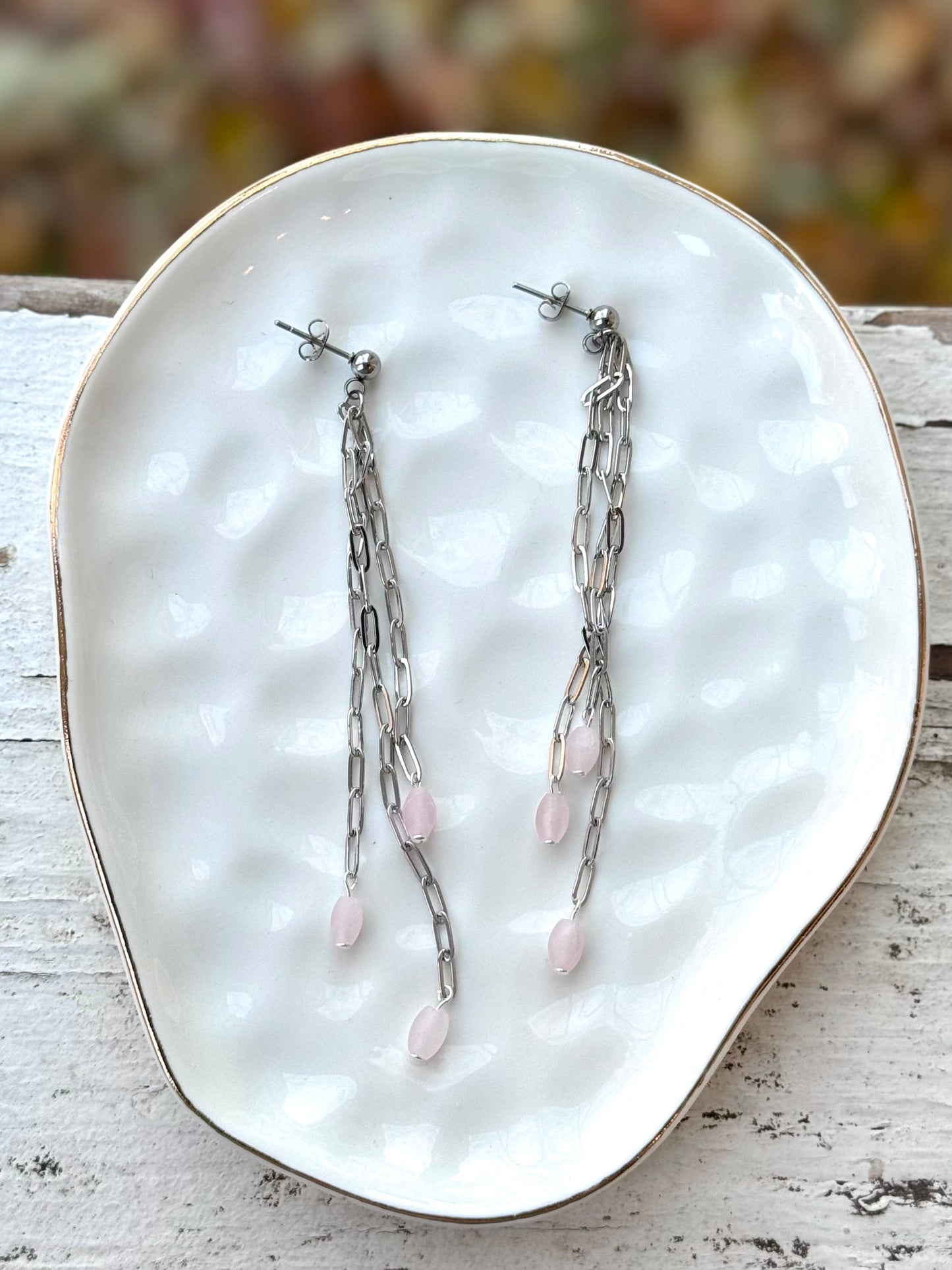 Rose Quartz + Silver Waterfall Earrings
