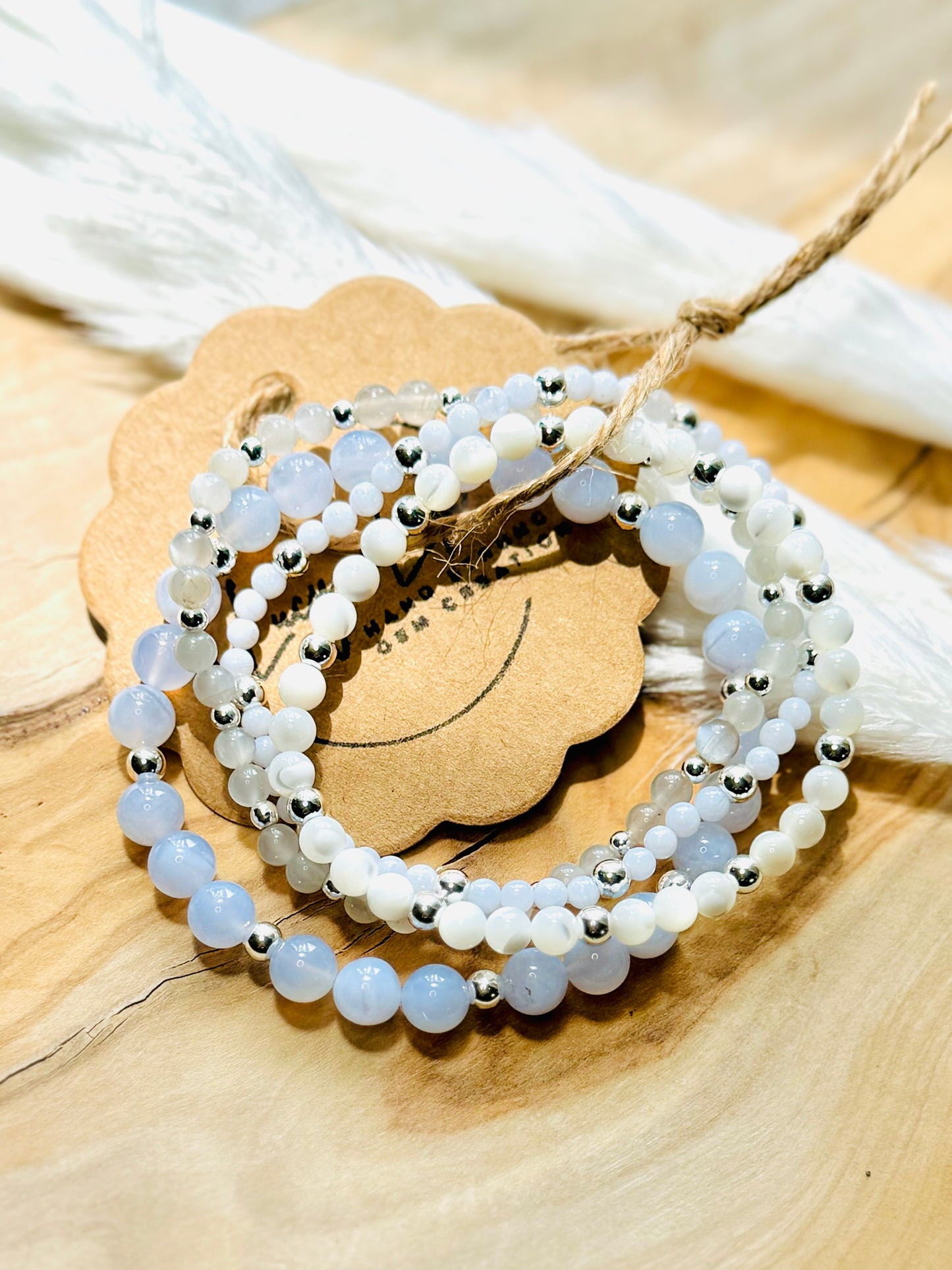 Blue Lace Agate + Moonstone in Silver (4-stack)