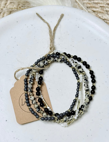 Black Onyx + Jasper in Gold Stack (4-stack)