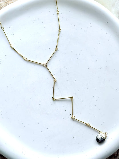 Pyrite + Gold Stick Lariat Necklace