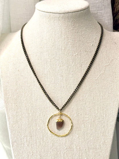 Chocolate Moonstone + Mixed Metal Circle Necklace