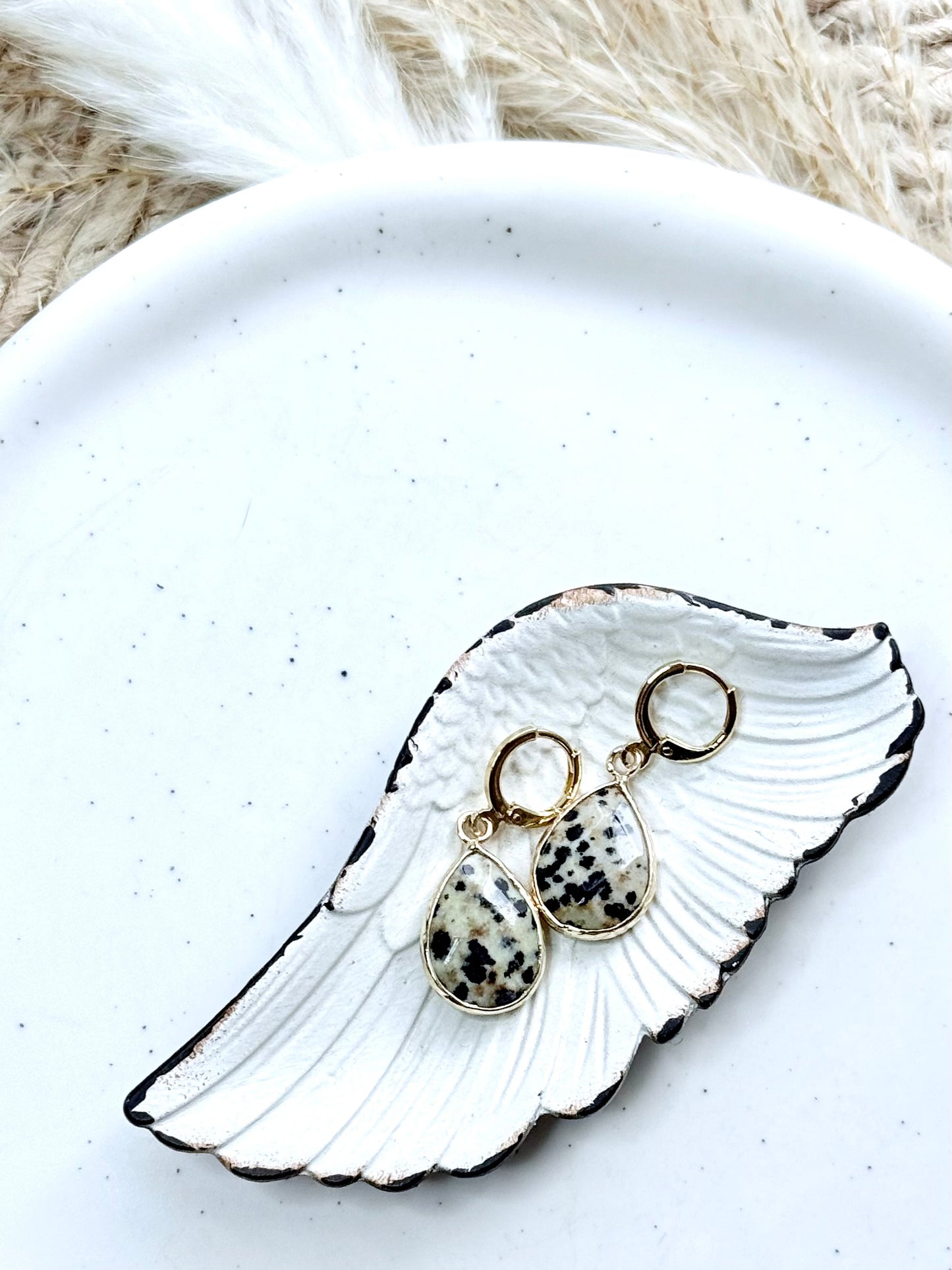 Dalmatian Jasper + Gold Teardrop Earrings