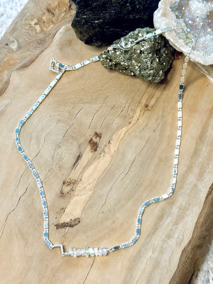 Ethiopian Opal + Silver Mini Bar Necklace