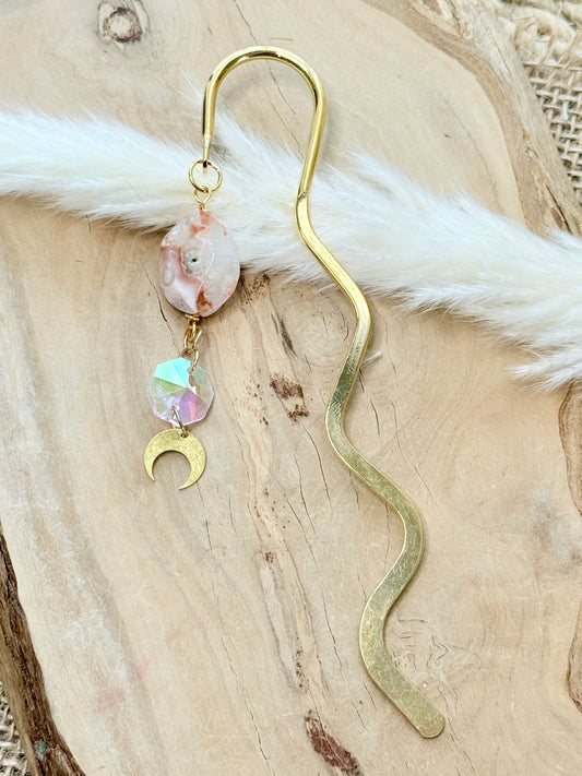 Cherry Blossom Agate + Gold Plant Stake