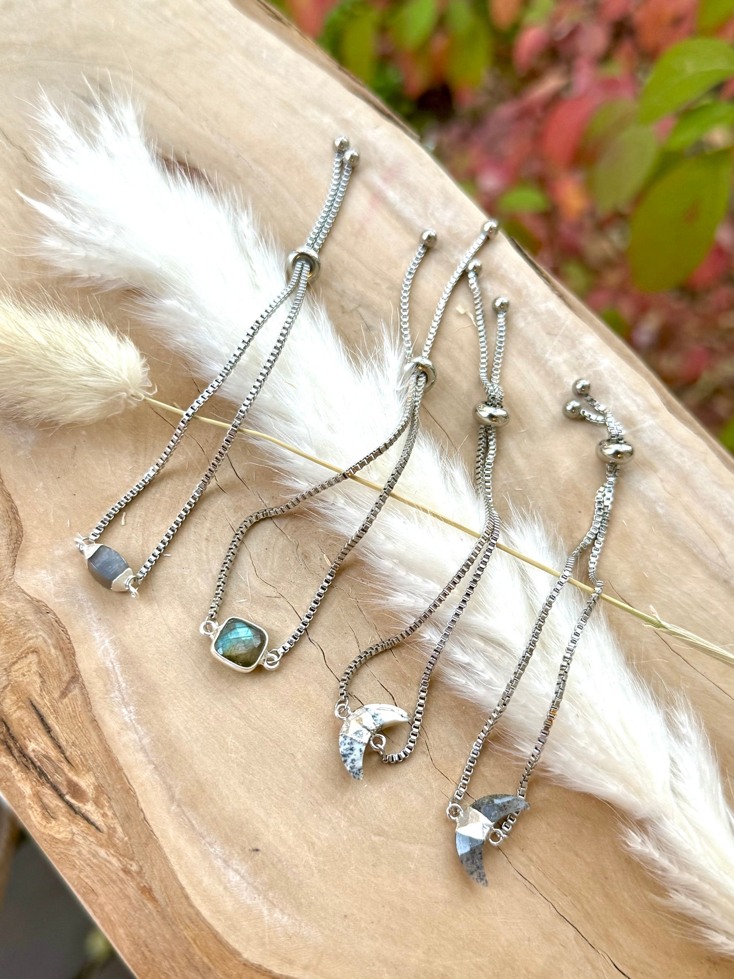 Gemstone Pendant + Silver Slider Chain Bracelet