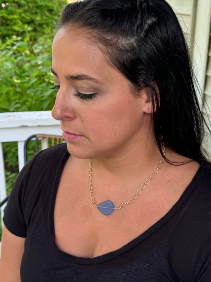 Blue Sea Glass + Gold Necklace