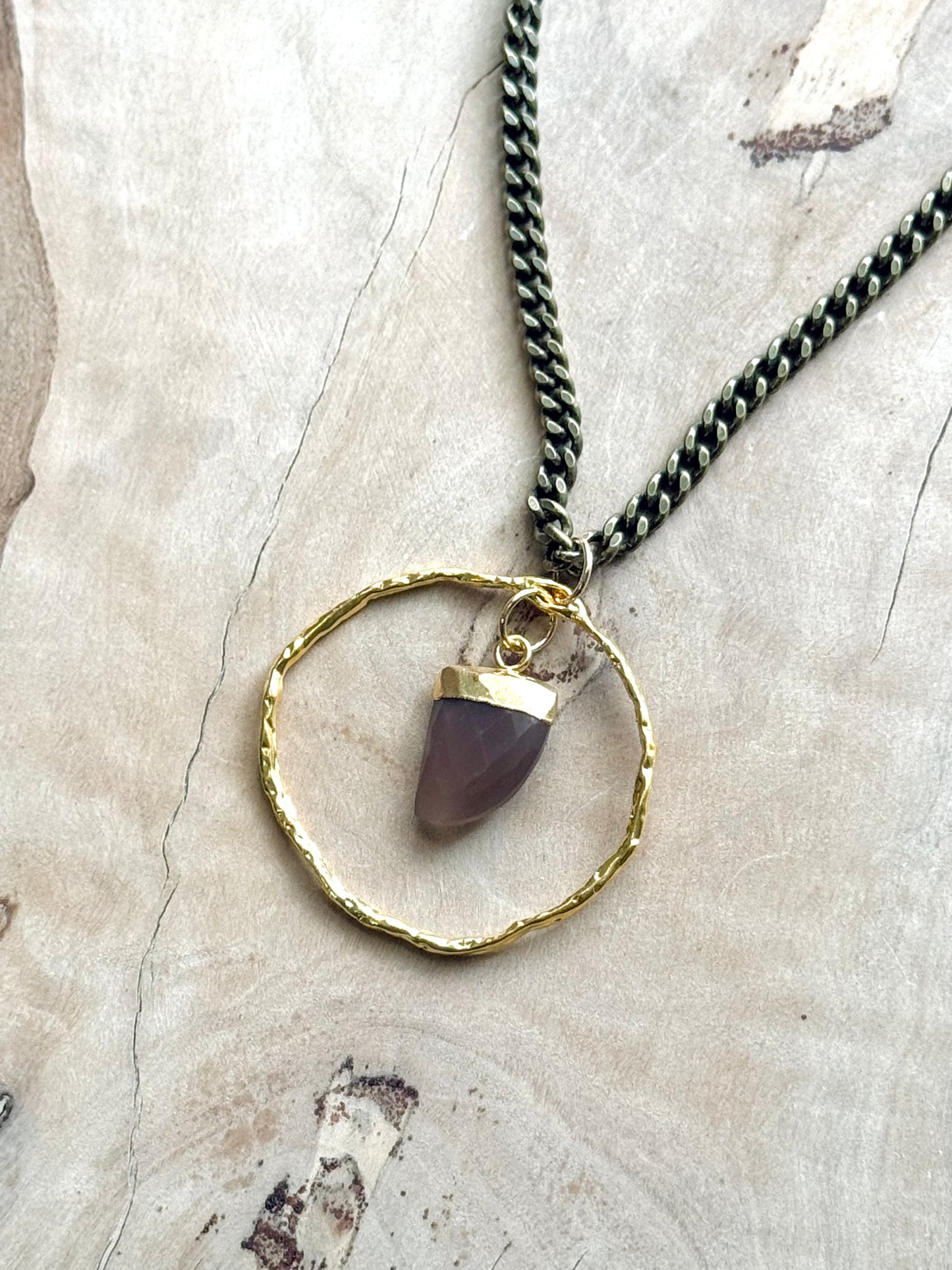 Chocolate Moonstone + Mixed Metal Circle Necklace